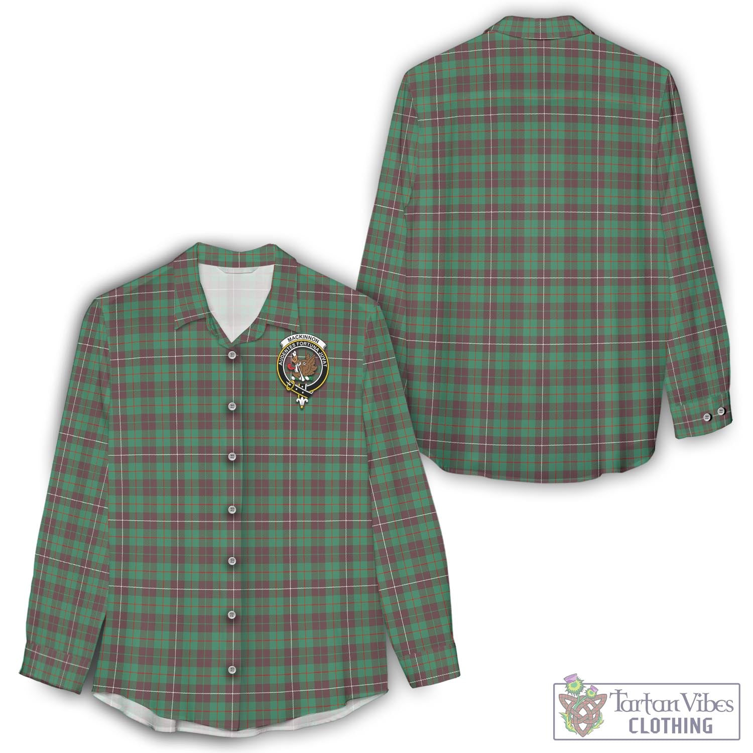 Tartan Vibes Clothing MacKinnon Hunting Ancient Tartan Womens Casual Shirt with Family Crest