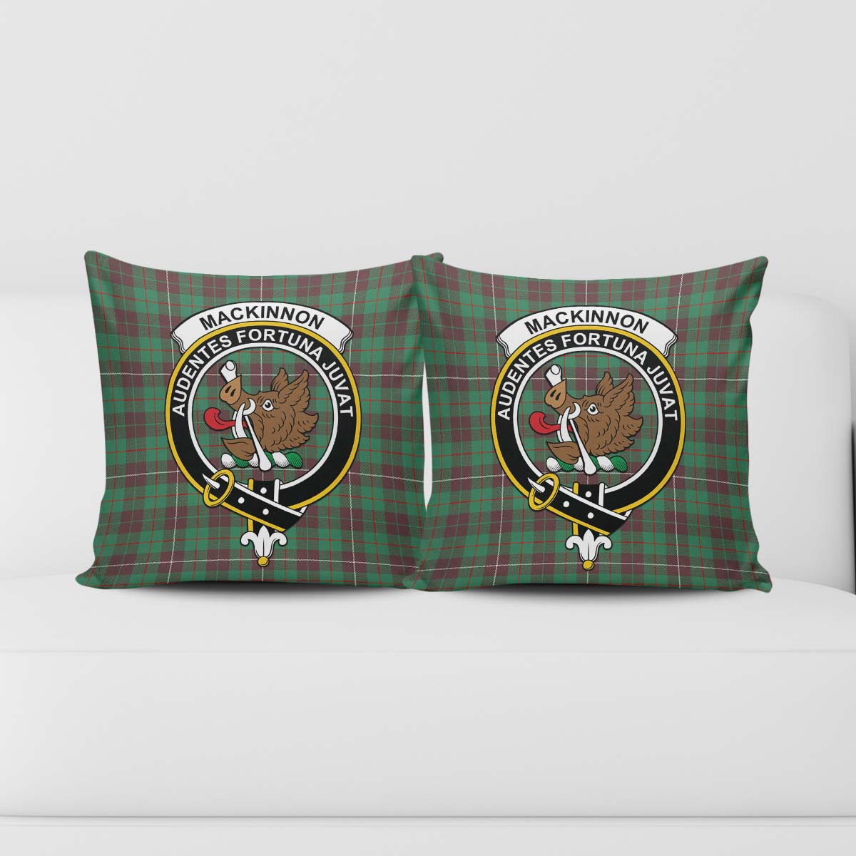 MacKinnon Hunting Ancient Tartan Pillow Cover with Family Crest - Tartanvibesclothing