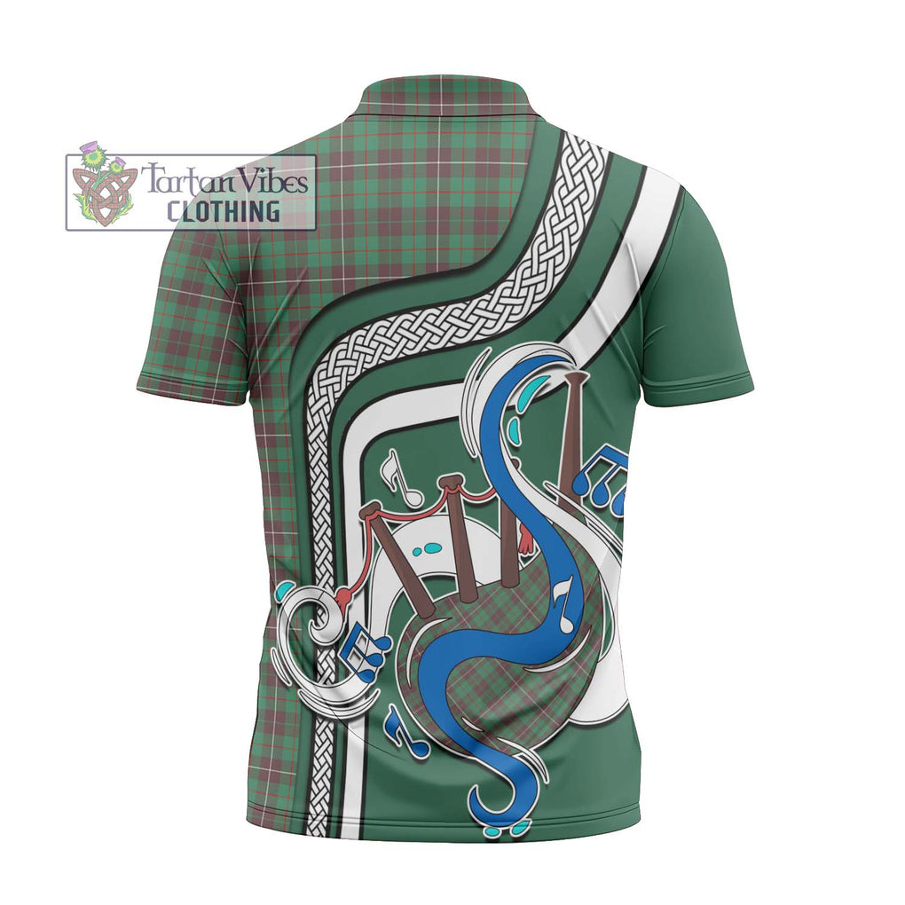 MacKinnon Hunting Ancient Tartan Zipper Polo Shirt with Epic Bagpipe Style - Tartanvibesclothing Shop