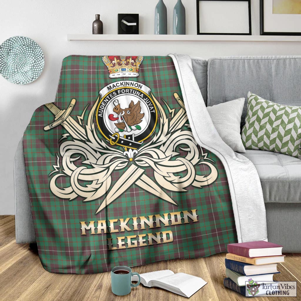 Tartan Vibes Clothing MacKinnon Hunting Ancient Tartan Blanket with Clan Crest and the Golden Sword of Courageous Legacy