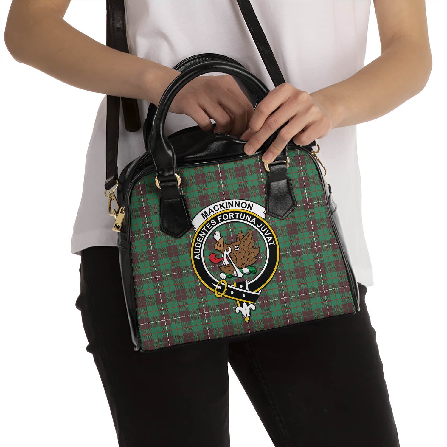 MacKinnon Hunting Ancient Tartan Shoulder Handbags with Family Crest - Tartanvibesclothing