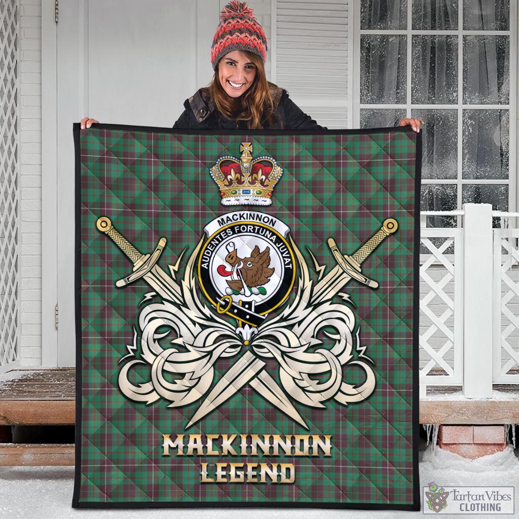 Tartan Vibes Clothing MacKinnon Hunting Ancient Tartan Quilt with Clan Crest and the Golden Sword of Courageous Legacy