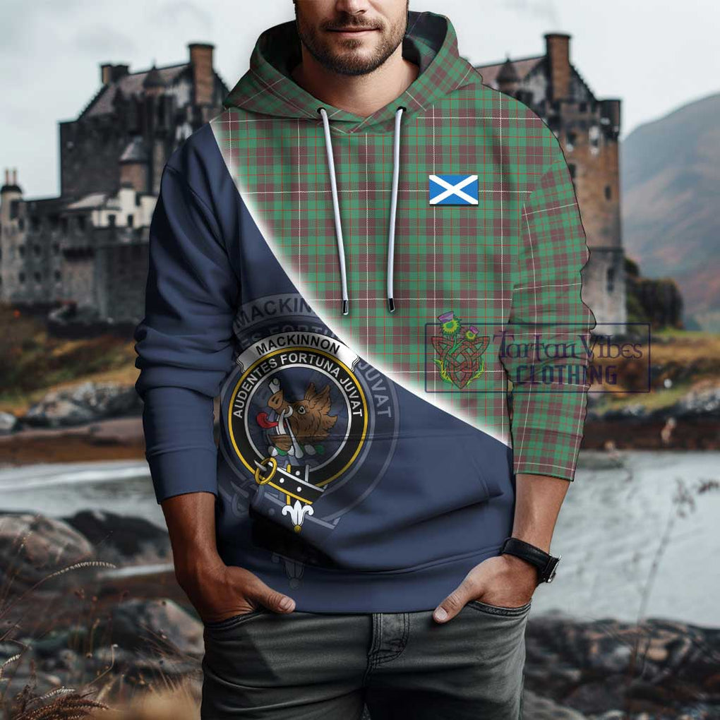 MacKinnon Hunting Ancient Tartan Hoodie with Personalised National Flag and Family Crest Half Style - Tartanvibesclothing Shop