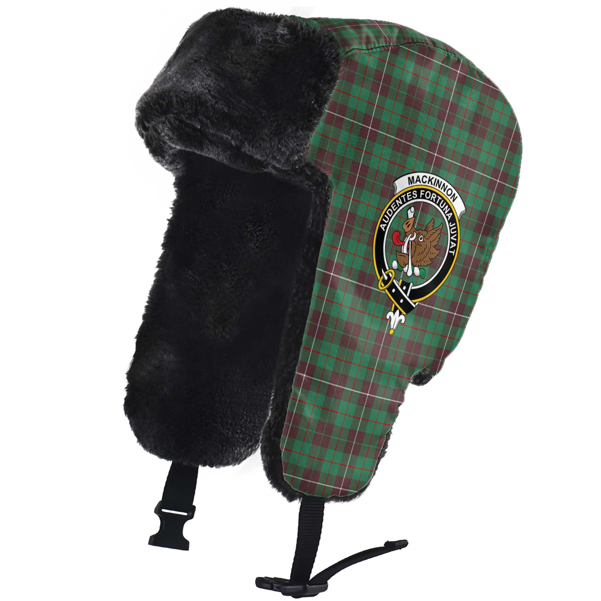 MacKinnon Hunting Ancient Tartan Winter Trapper Hat with Family Crest - Tartanvibesclothing