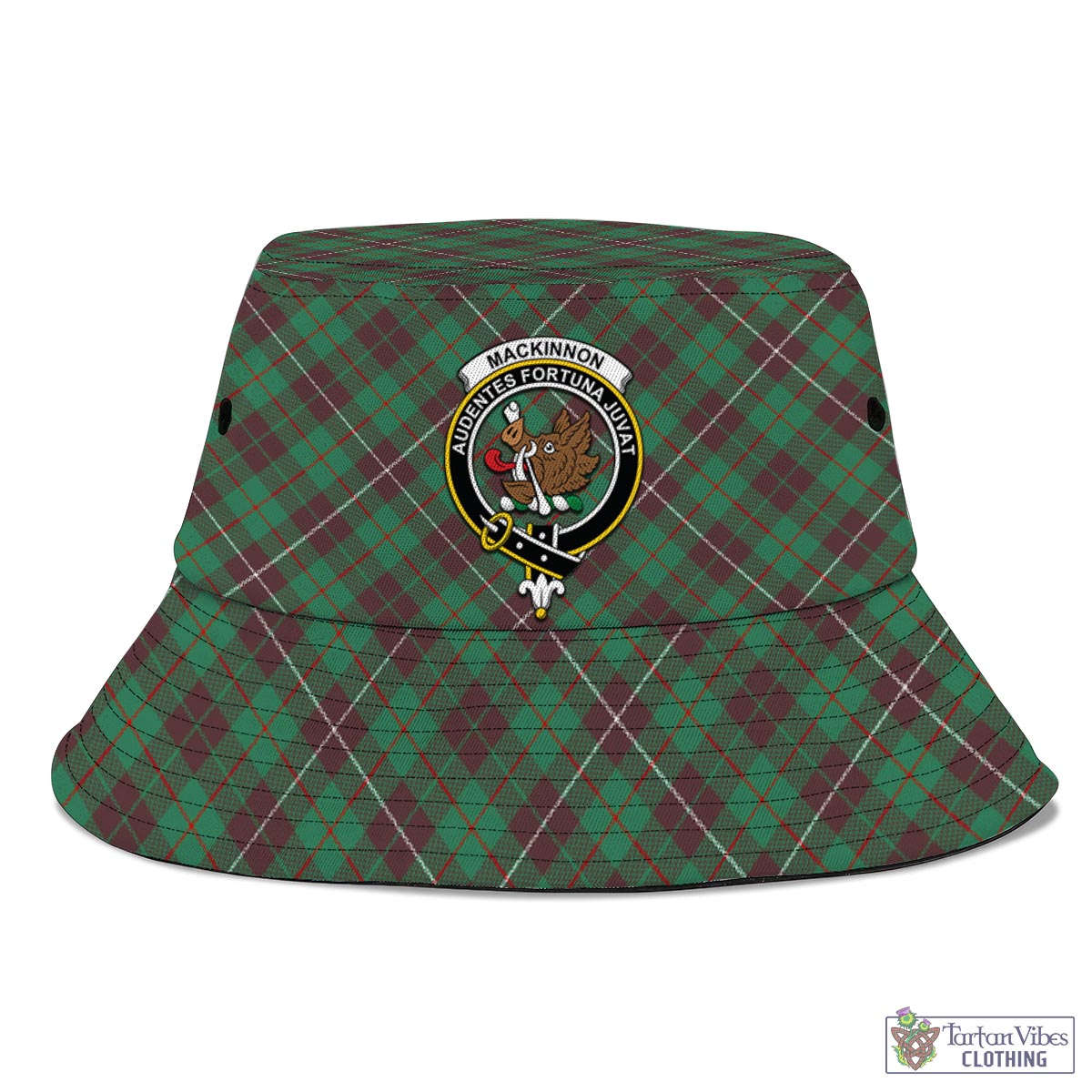 Tartan Vibes Clothing MacKinnon Hunting Ancient Tartan Bucket Hat with Family Crest