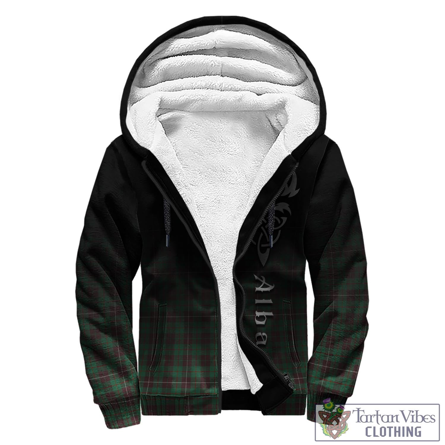 Tartan Vibes Clothing MacKinnon Hunting Ancient Tartan Sherpa Hoodie Featuring Alba Gu Brath Family Crest Celtic Inspired