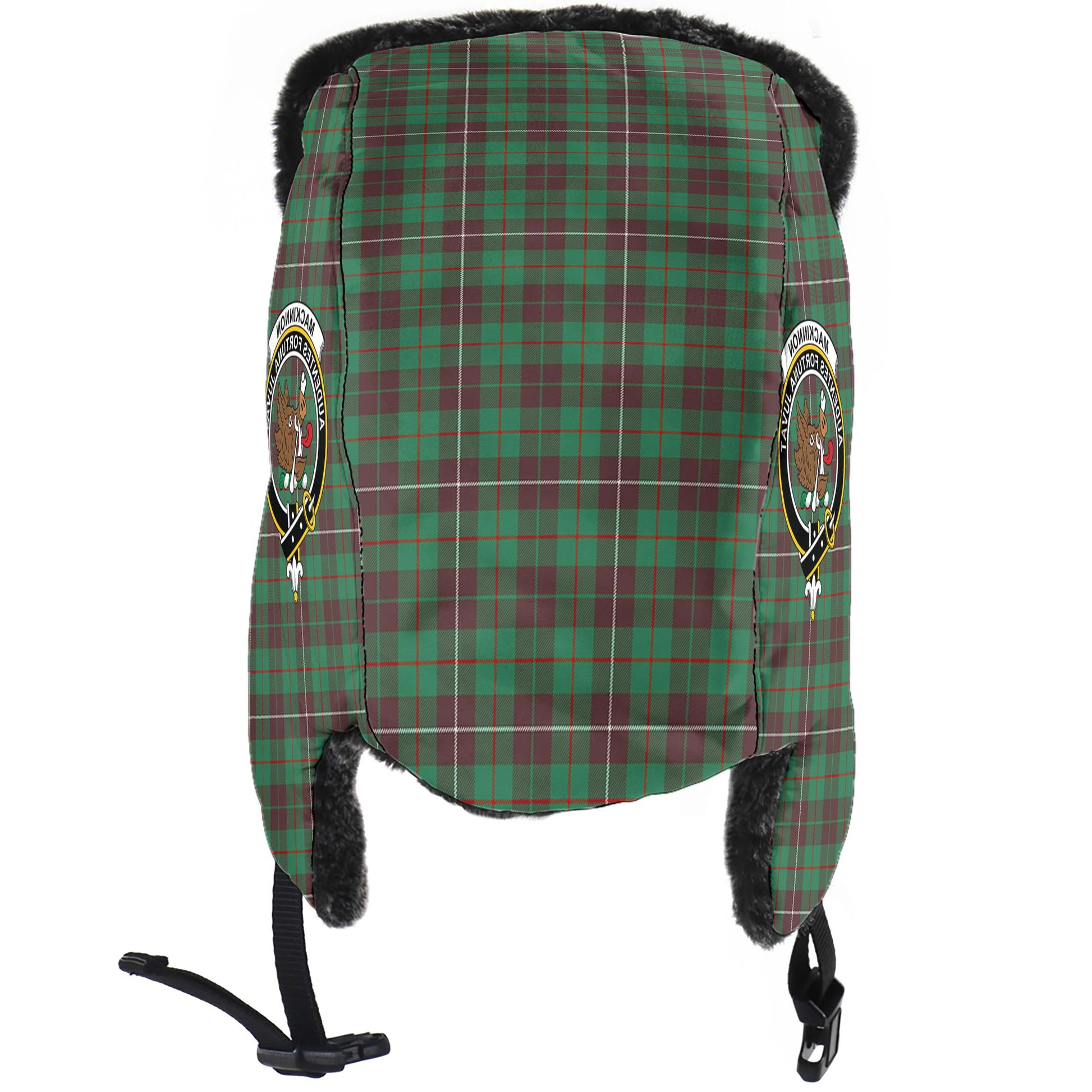 MacKinnon Hunting Ancient Tartan Winter Trapper Hat with Family Crest - Tartanvibesclothing