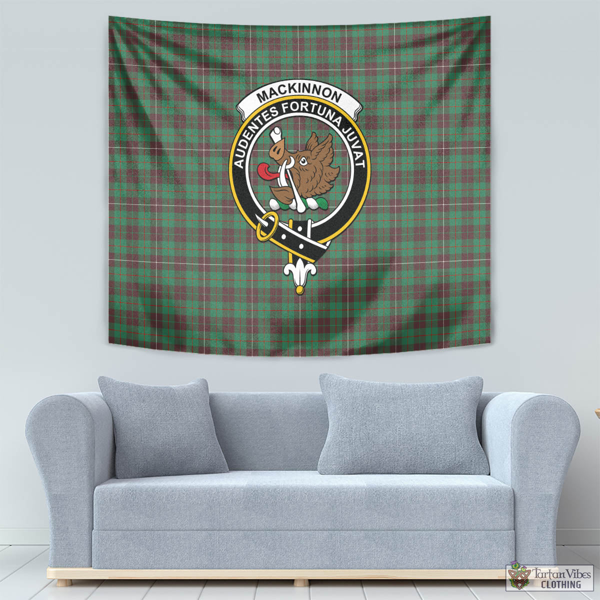 Tartan Vibes Clothing MacKinnon Hunting Ancient Tartan Tapestry Wall Hanging and Home Decor for Room with Family Crest