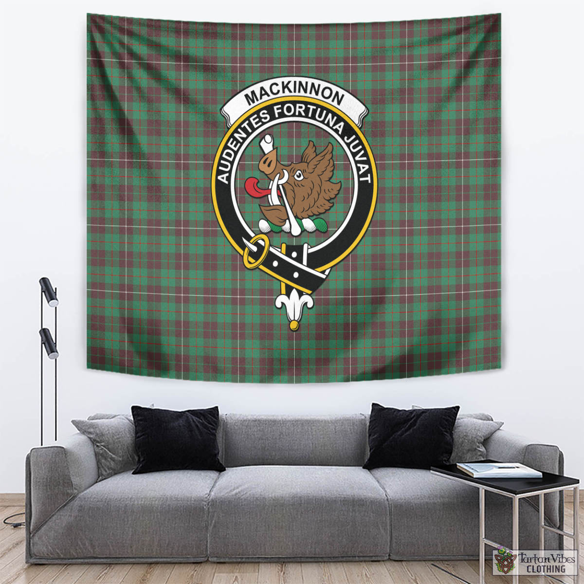 Tartan Vibes Clothing MacKinnon Hunting Ancient Tartan Tapestry Wall Hanging and Home Decor for Room with Family Crest