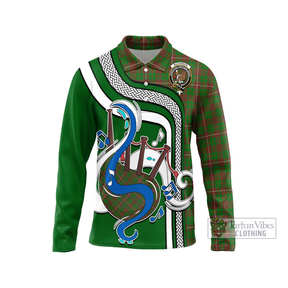 Tartan Vibes Clothing MacKinnon Hunting Modern Tartan Long Sleeve Polo Shirt with Epic Bagpipe Style