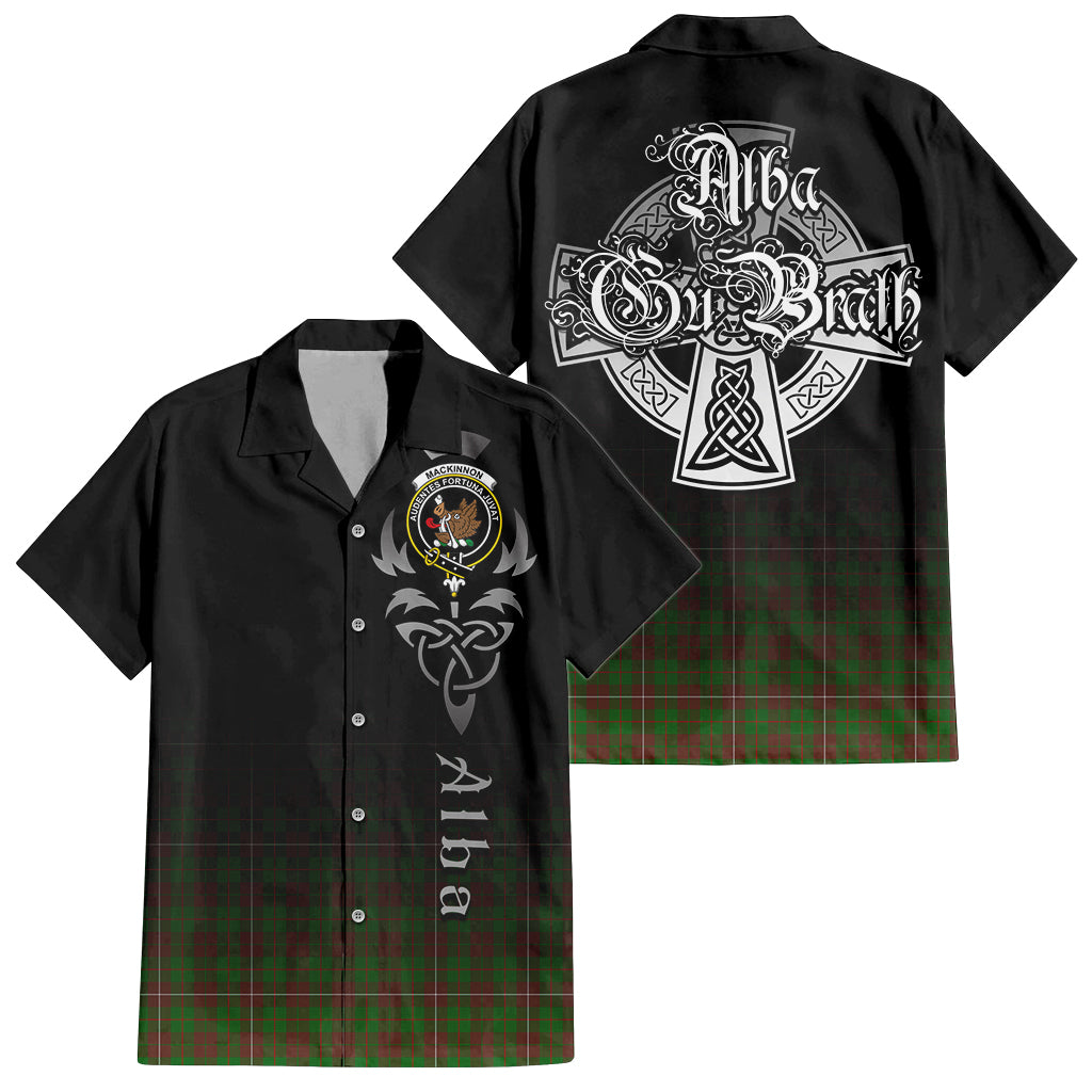 Tartan Vibes Clothing MacKinnon Hunting Modern Tartan Short Sleeve Button Up Featuring Alba Gu Brath Family Crest Celtic Inspired