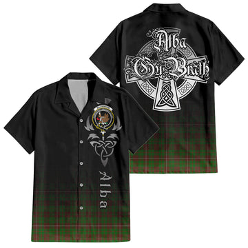 MacKinnon Hunting Modern Tartan Short Sleeve Button Up Shirt Featuring Alba Gu Brath Family Crest Celtic Inspired