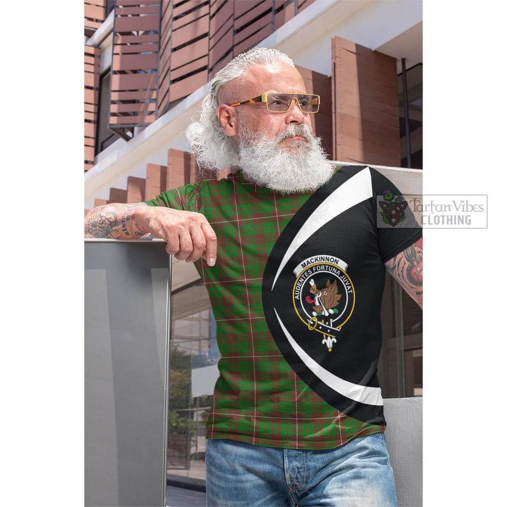 Tartan Vibes Clothing MacKinnon Hunting Modern Tartan Cotton T-shirt with Family Crest Circle Style