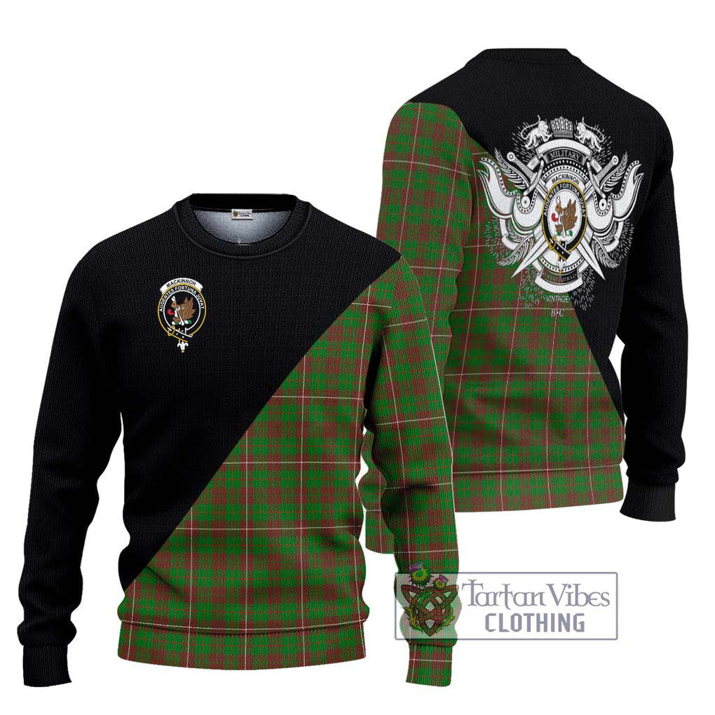 MacKinnon Hunting Modern Tartan Knitted Sweater with Family Crest and Military Logo Style Unisex - Tartanvibesclothing Shop