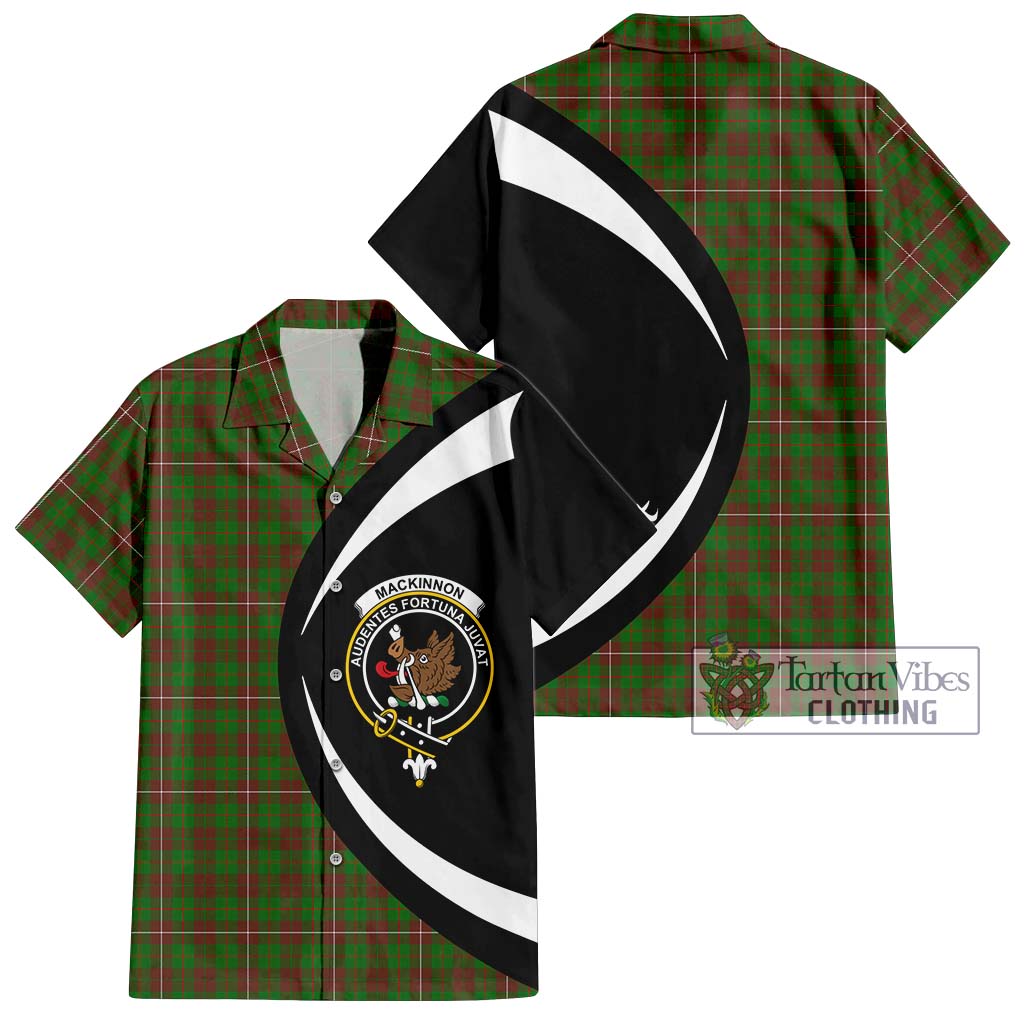 MacKinnon Hunting Modern Tartan Short Sleeve Button Up with Family Crest Circle Style Kid - Tartan Vibes Clothing