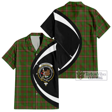 MacKinnon Hunting Modern Tartan Short Sleeve Button Up with Family Crest Circle Style