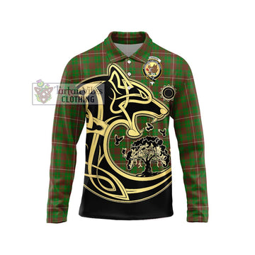 MacKinnon Hunting Modern Tartan Long Sleeve Polo Shirt with Family Crest Celtic Wolf Style