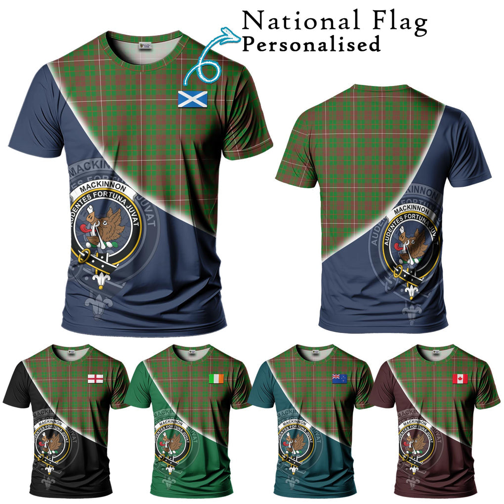 MacKinnon Hunting Modern Tartan T-Shirt with Personalised National Flag and Family Crest Half Style Kid's Shirt - Tartanvibesclothing Shop