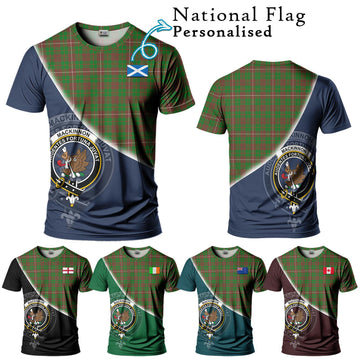 MacKinnon Hunting Modern Tartan T-Shirt with Personalised National Flag and Family Crest Half Style