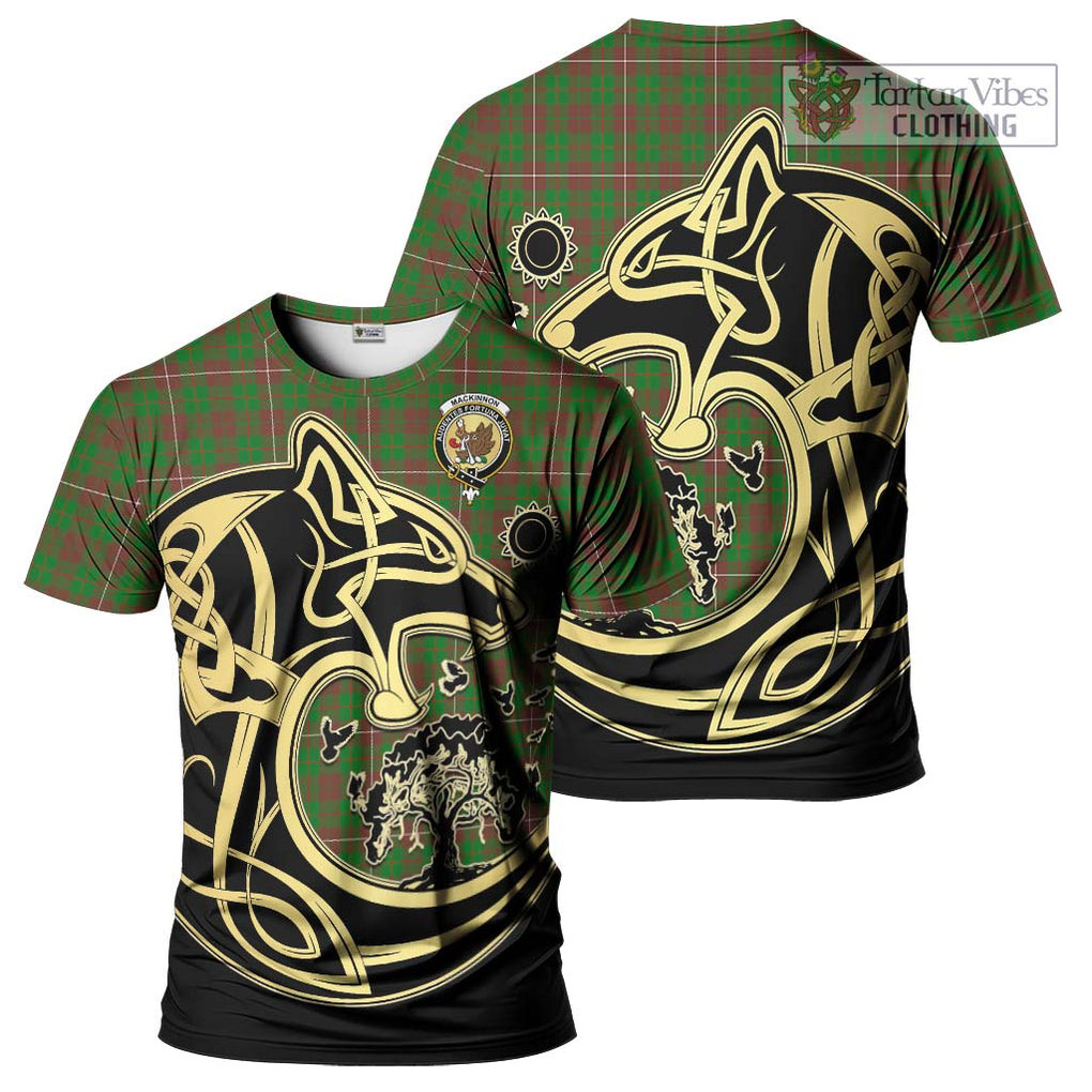 MacKinnon Hunting Modern Tartan T-Shirt with Family Crest Celtic Wolf Style Kid's Shirt - Tartan Vibes Clothing