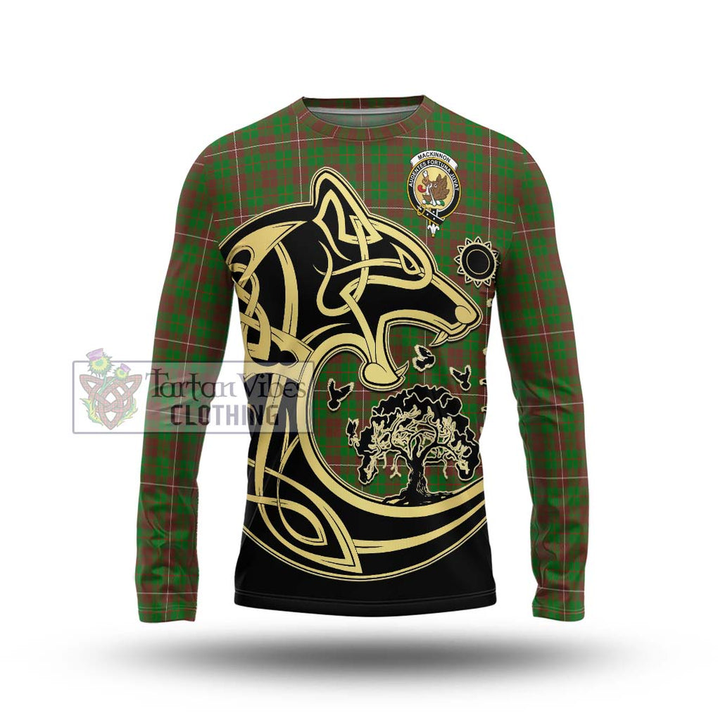 MacKinnon Hunting Modern Tartan Long Sleeve T-Shirt with Family Crest Celtic Wolf Style Unisex - Tartan Vibes Clothing