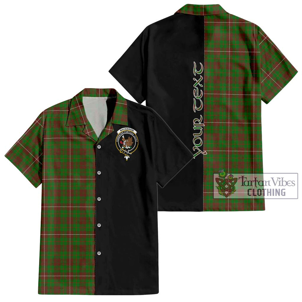 MacKinnon Hunting Modern Tartan Short Sleeve Button Shirt with Family Crest and Half Of Me Style Kid - Tartanvibesclothing Shop