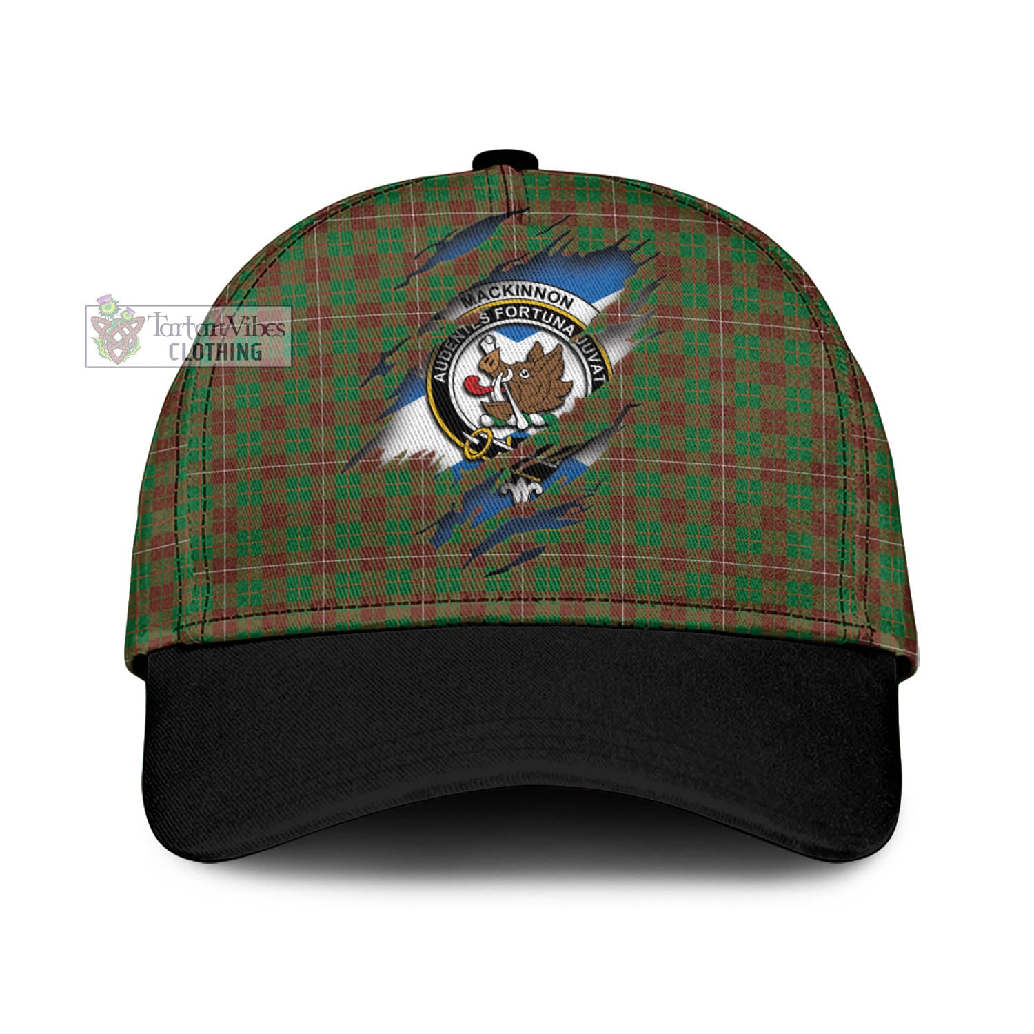 Tartan Vibes Clothing MacKinnon Hunting Modern Tartan Classic Cap with Family Crest In Me Style