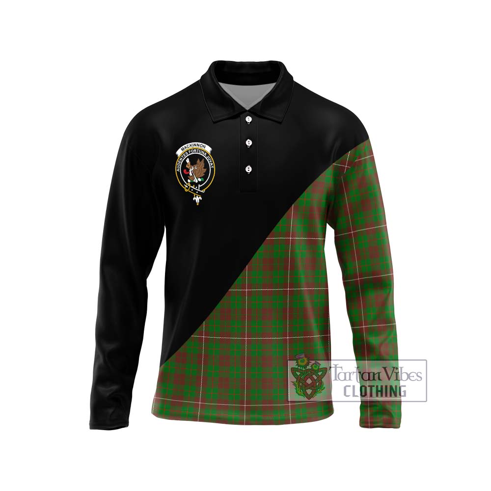 MacKinnon Hunting Modern Tartan Long Sleeve Polo Shirt with Family Crest and Military Logo Style Unisex - Tartanvibesclothing Shop