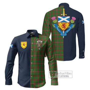 MacKinnon Hunting Modern Tartan Long Sleeve Button Shirt Alba with Scottish Lion Royal Arm Half Style