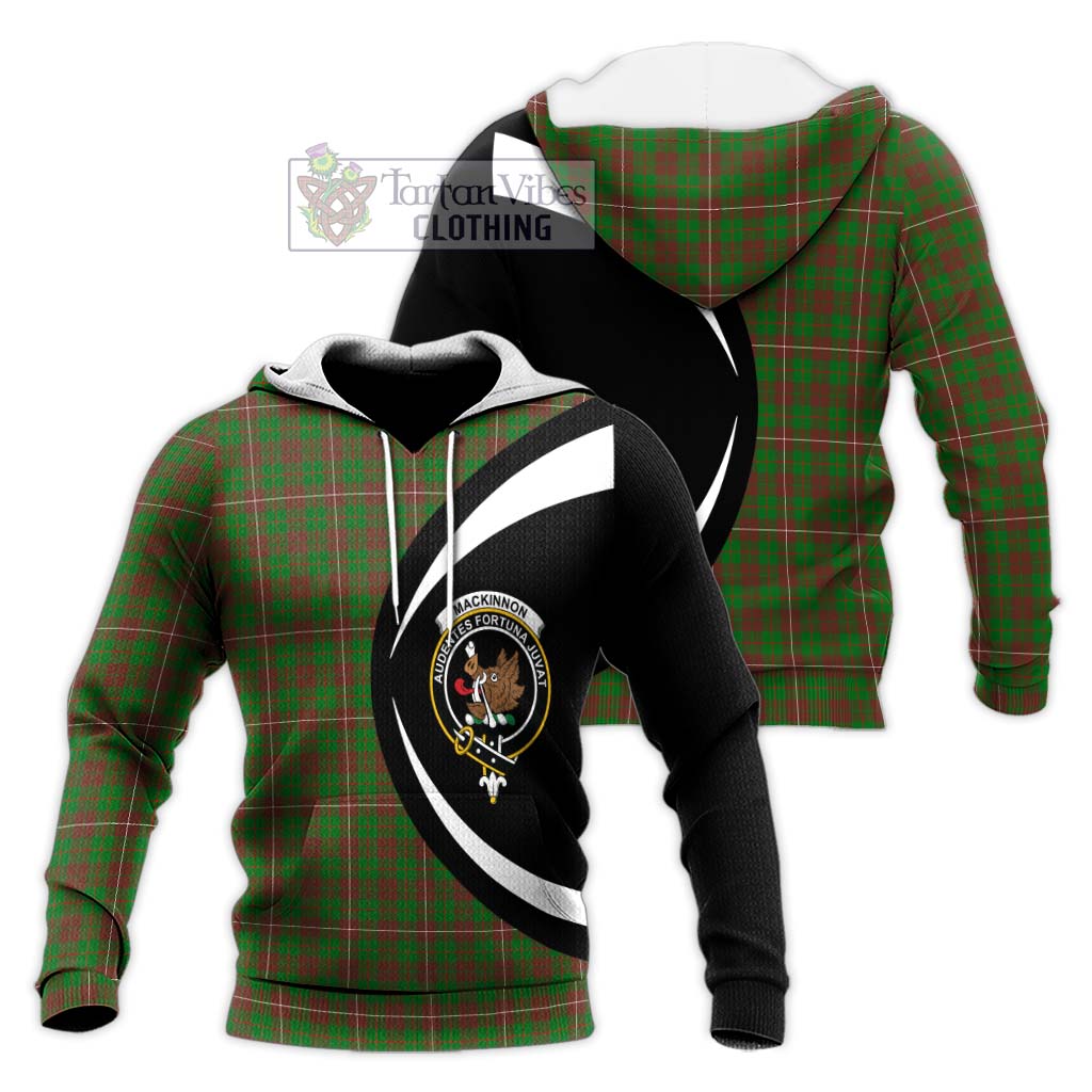 MacKinnon Hunting Modern Tartan Knitted Hoodie with Family Crest Circle Style Unisex Knitted Pullover Hoodie - Tartan Vibes Clothing