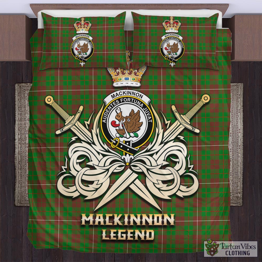 Tartan Vibes Clothing MacKinnon Hunting Modern Tartan Bedding Set with Clan Crest and the Golden Sword of Courageous Legacy