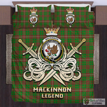 MacKinnon Hunting Modern Tartan Bedding Set with Clan Crest and the Golden Sword of Courageous Legacy