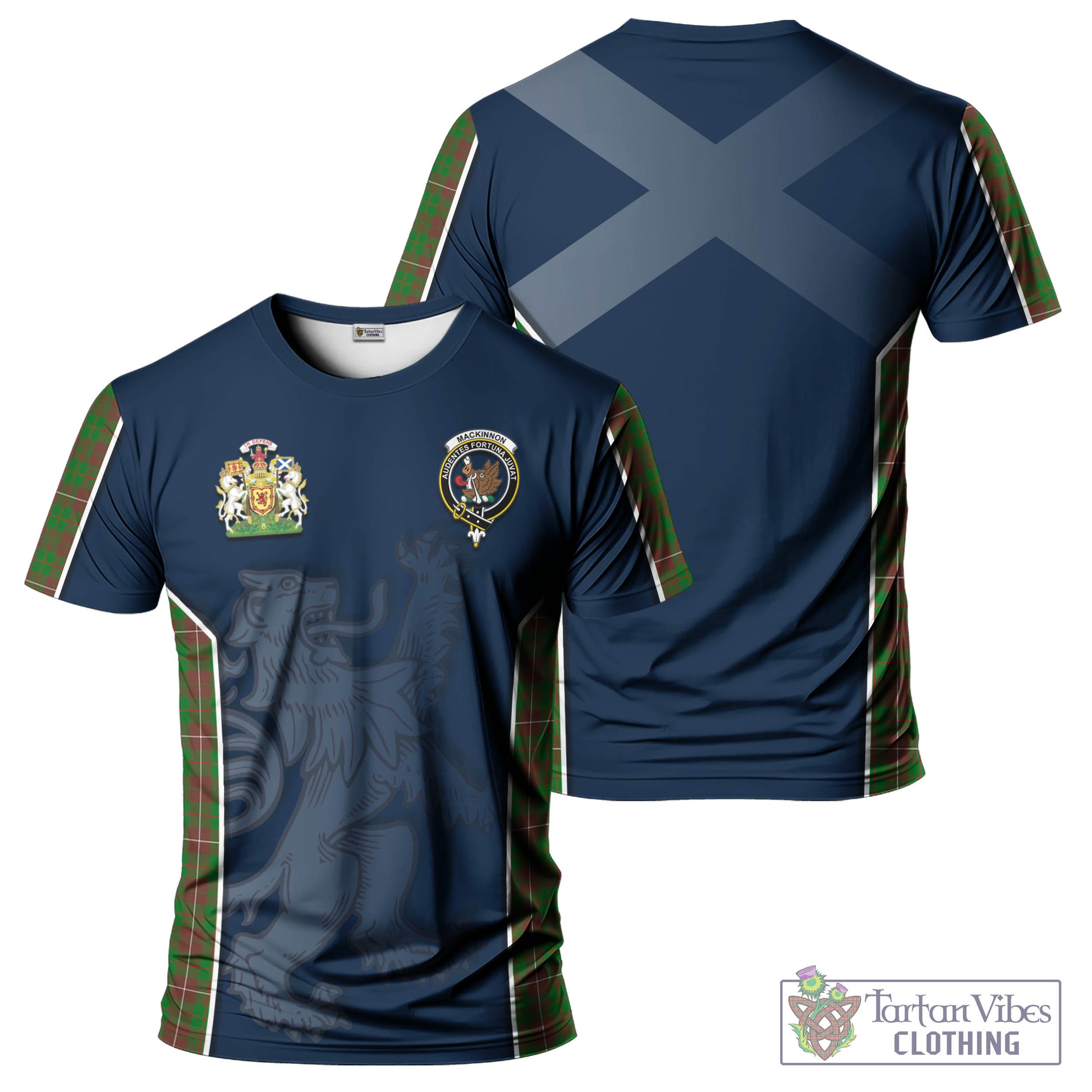 Tartan Vibes Clothing MacKinnon Hunting Modern Tartan T-Shirt with Family Crest and Lion Rampant Vibes Sport Style