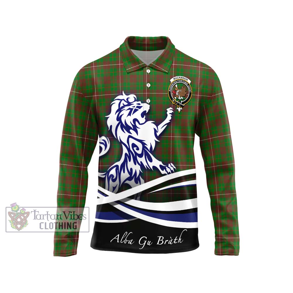 MacKinnon Hunting Modern Tartan Long Sleeve Polo Shirt with Alba Gu Brath Regal Lion Emblem Unisex - Tartanvibesclothing Shop