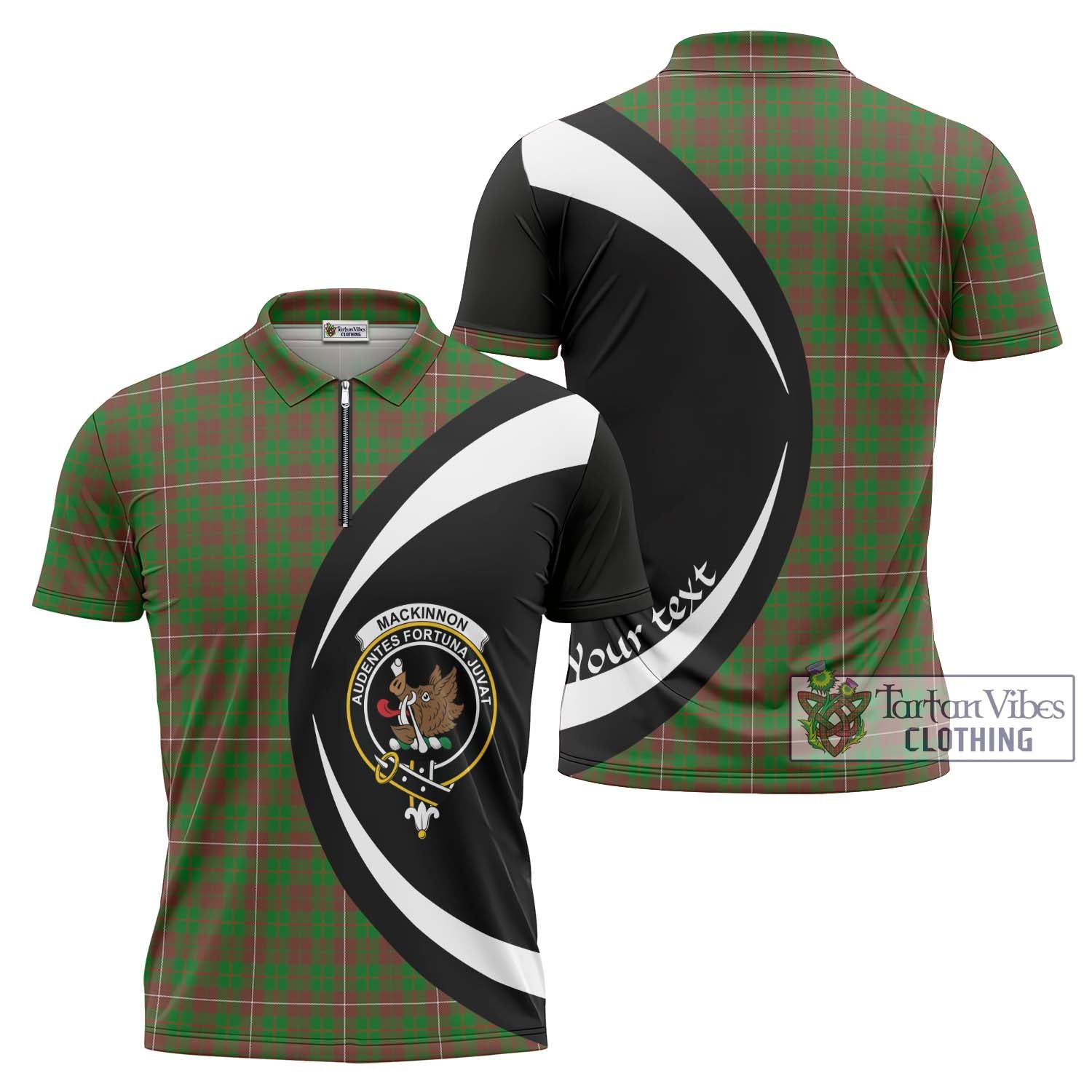 Tartan Vibes Clothing MacKinnon Hunting Modern Tartan Zipper Polo Shirt with Family Crest Circle Style