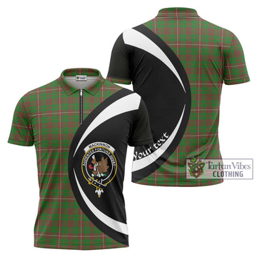 MacKinnon Hunting Modern Tartan Zipper Polo Shirt with Family Crest Circle Style