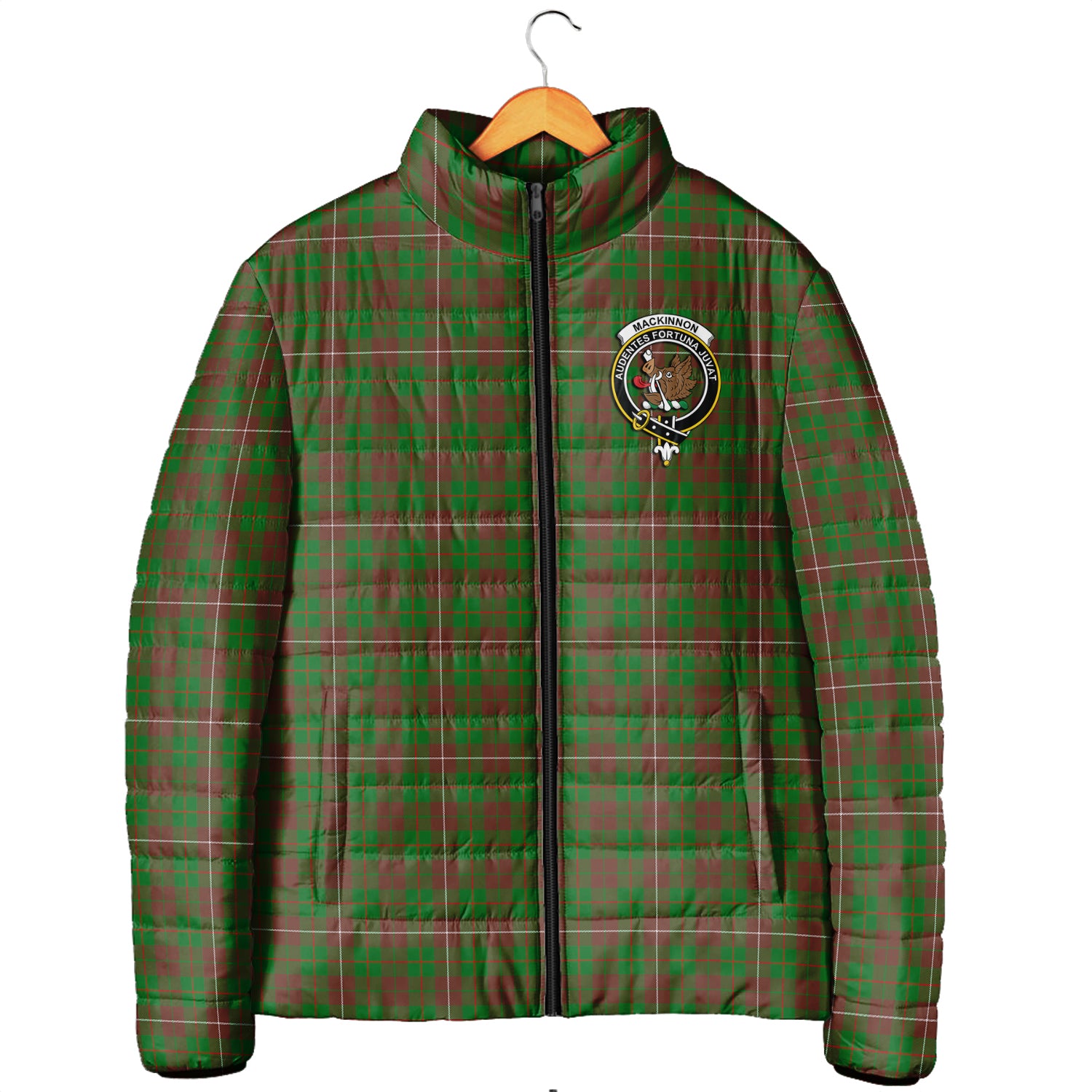 MacKinnon Hunting Modern Tartan Padded Jacket with Family Crest Men's Padded Jacket - Tartan Vibes Clothing