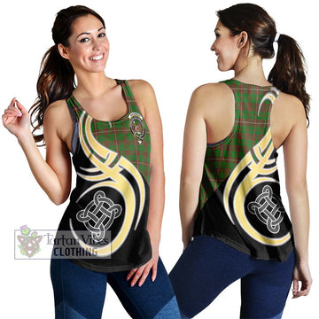 MacKinnon Hunting Modern Tartan Women's Racerback Tanks with Family Crest and Celtic Symbol Style