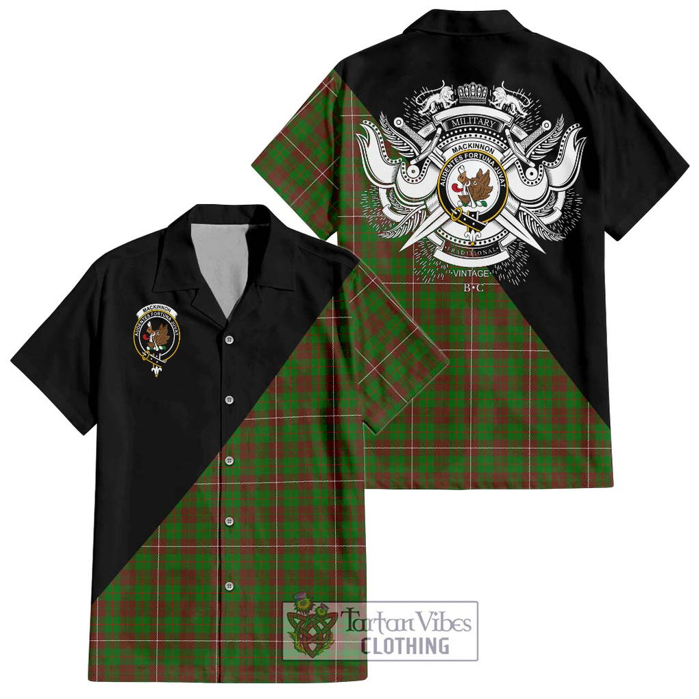 MacKinnon Hunting Modern Tartan Short Sleeve Button Shirt with Family Crest and Military Logo Style Kid - Tartanvibesclothing Shop