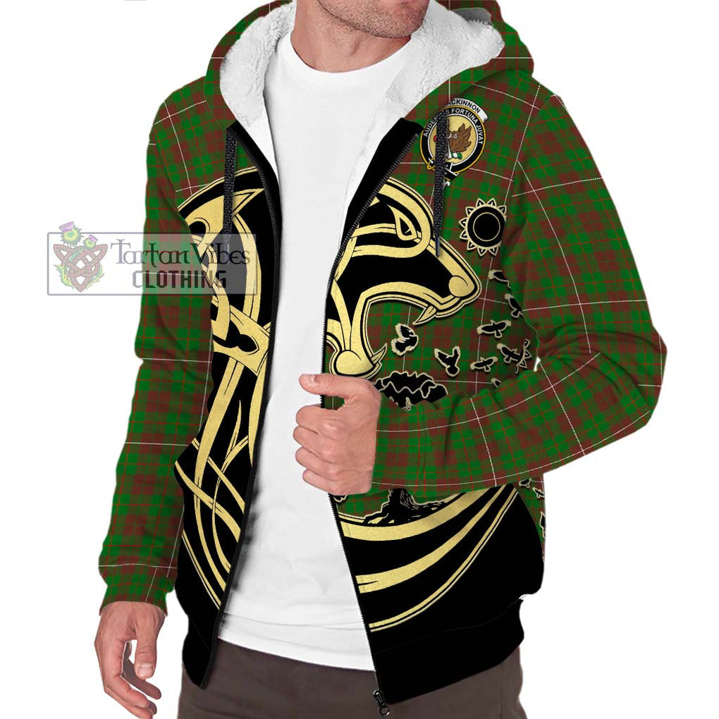 MacKinnon Hunting Modern Tartan Sherpa Hoodie with Family Crest Celtic Wolf Style Unisex S - Tartan Vibes Clothing