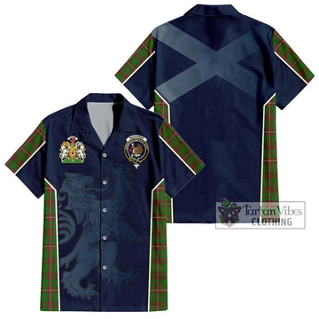 MacKinnon Hunting Modern Tartan Short Sleeve Button Shirt with Family Crest and Lion Rampant Vibes Sport Style