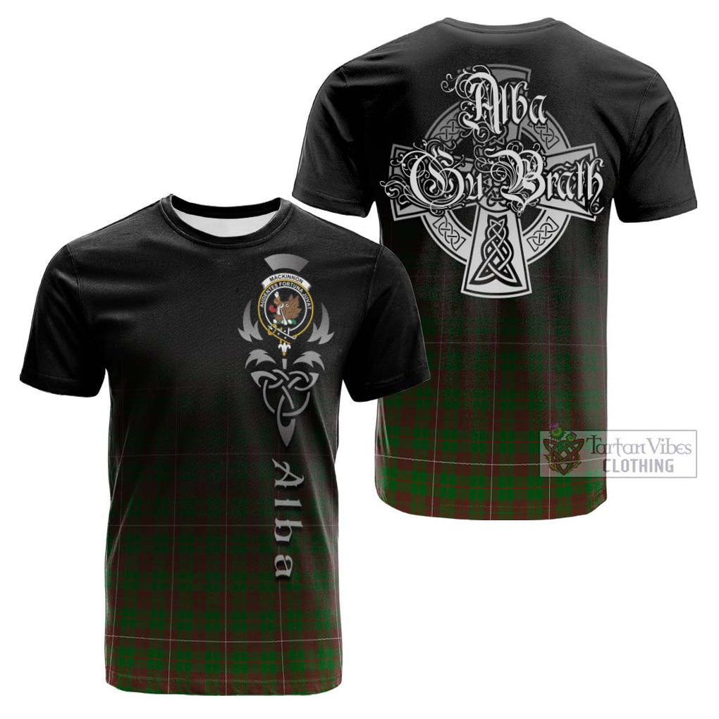 Tartan Vibes Clothing MacKinnon Hunting Modern Tartan Cotton T-shirt Featuring Alba Gu Brath Family Crest Celtic Inspired