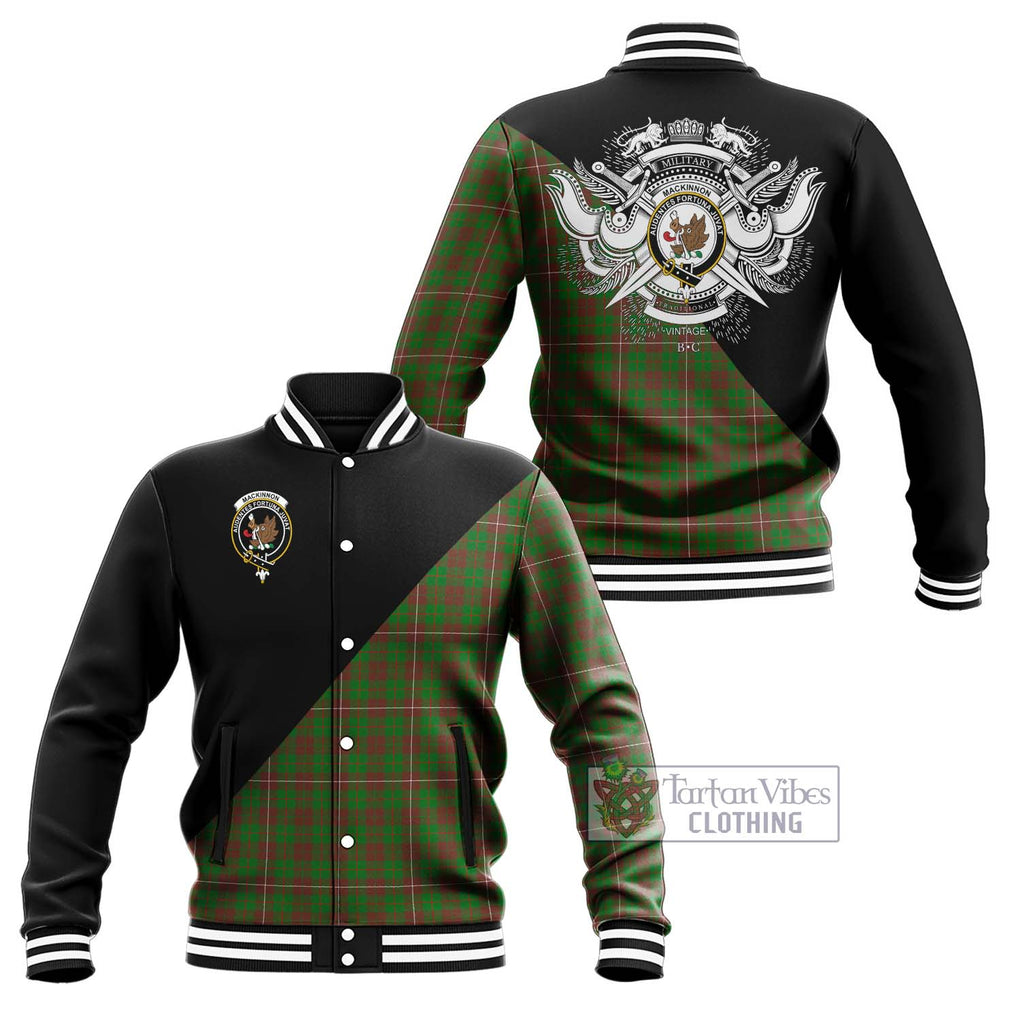 MacKinnon Hunting Modern Tartan Baseball Jacket with Family Crest and Military Logo Style Unisex - Tartanvibesclothing Shop