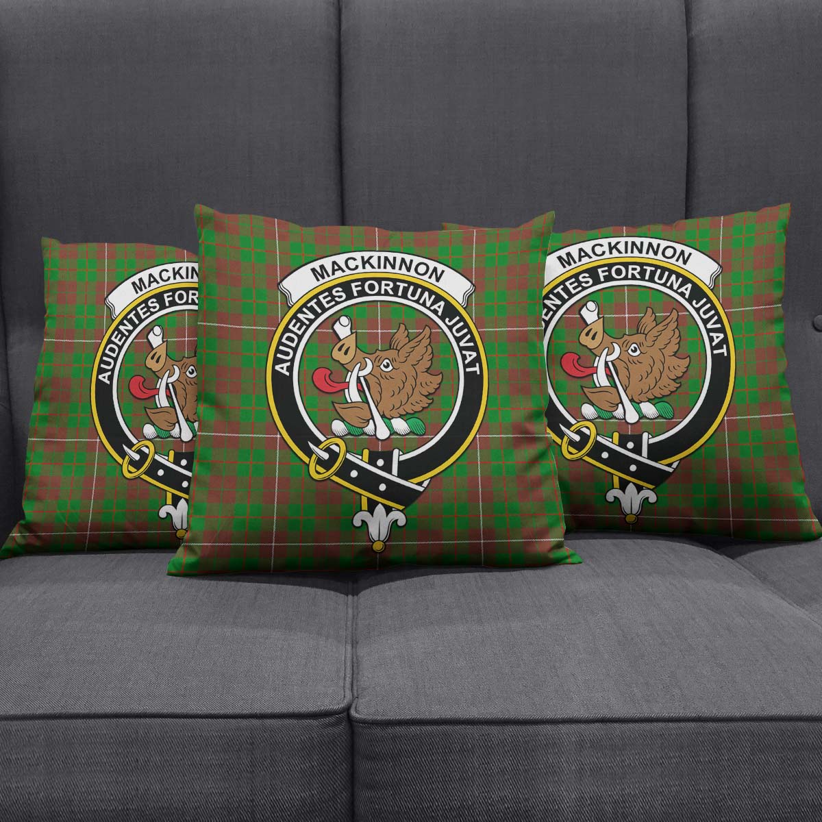 MacKinnon Hunting Modern Tartan Pillow Cover with Family Crest Square Pillow Cover - Tartanvibesclothing