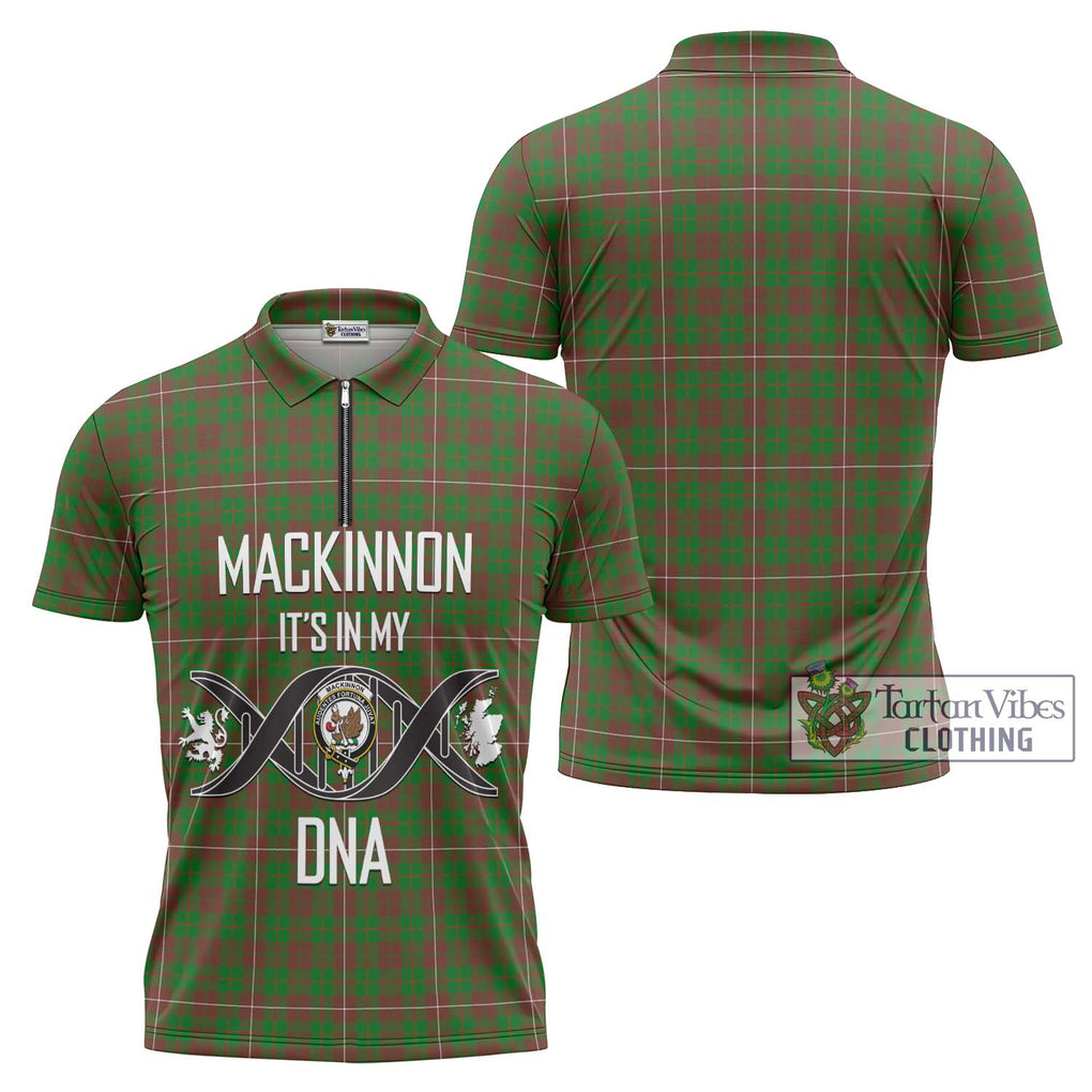 MacKinnon Hunting Modern Tartan Zipper Polo Shirt with Family Crest DNA In Me Style Unisex - Tartanvibesclothing Shop