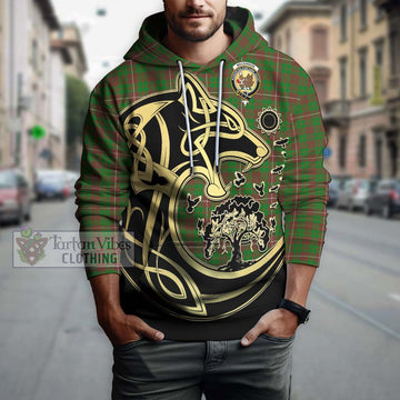 MacKinnon Hunting Modern Tartan Hoodie with Family Crest Celtic Wolf Style