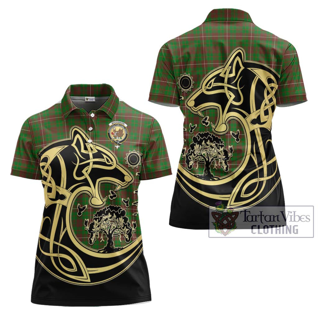 MacKinnon Hunting Modern Tartan Women's Polo Shirt with Family Crest Celtic Wolf Style Women - Tartanvibesclothing Shop