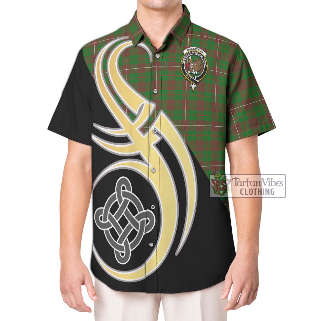 MacKinnon Hunting Modern Tartan Short Sleeve Button Shirt with Family Crest and Celtic Symbol Style Kid - Tartan Vibes Clothing