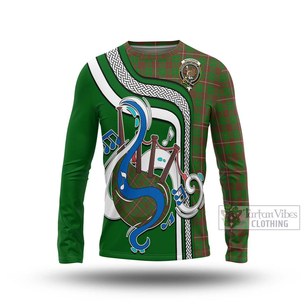 Tartan Vibes Clothing MacKinnon Hunting Modern Tartan Long Sleeve T-Shirt with Epic Bagpipe Style