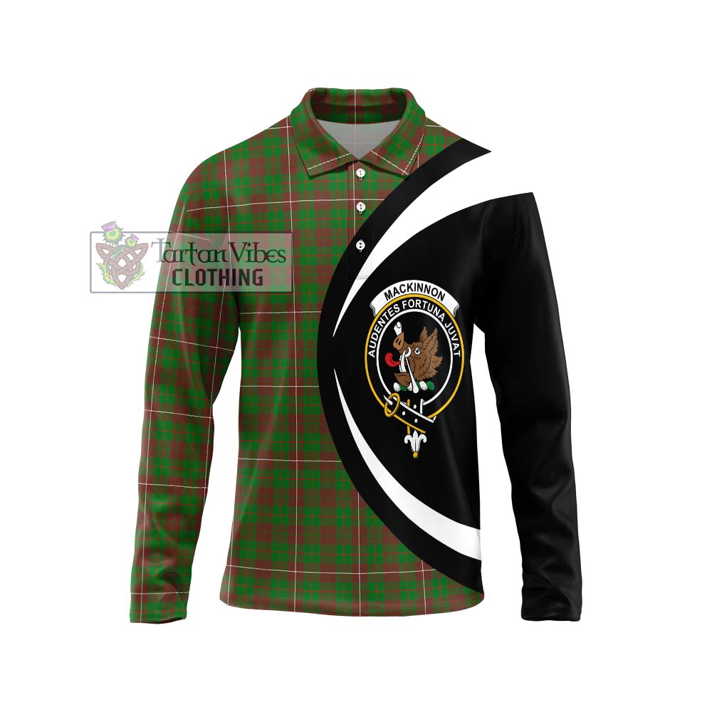 MacKinnon Hunting Modern Tartan Long Sleeve Polo Shirt with Family Crest Circle Style Unisex - Tartan Vibes Clothing